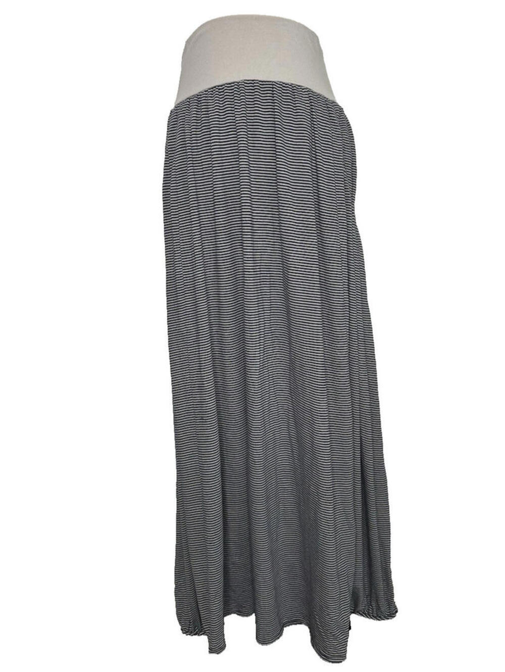 Garnet Hill Favorite Maxi Skirt Pockets Lagenlook Womens XL Navy Blue Striped - Picture 2 of 9
